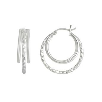 Argento Forte Sterling Silver Triple Row Diamond Cut Clicktop Hoop Earrings