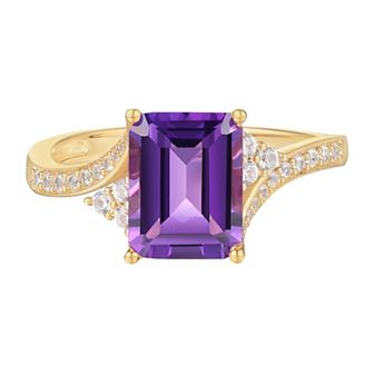 14k Gold Over Silver Emerald-Cut Amethyst & Lab-Created White Sapphire Ring