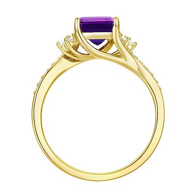 MASTERPIECE 14k Gold Over Silver Emerald-Cut Amethyst & Lab-Created White Sapphire Ring