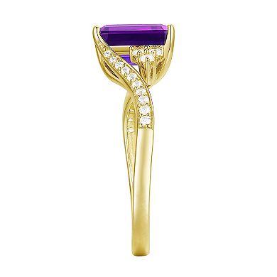 MASTERPIECE 14k Gold Over Silver Emerald-Cut Amethyst & Lab-Created White Sapphire Ring