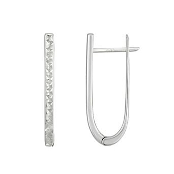 Argento Forte Sterling Silver Oblong Diamond Cut Hoop Earrings