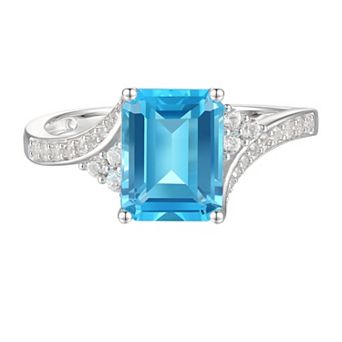 Sterling Silver Blue Topaz and Lab-Created White Sapphire Ring