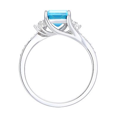 Stirling Silver Blue Topaz and Lab-Created White Sapphire Ring