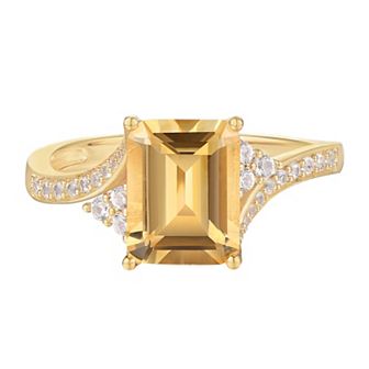 14k Gold Over Silver Emerald-Cut Citrine & Lab-Created White Sapphire Ring