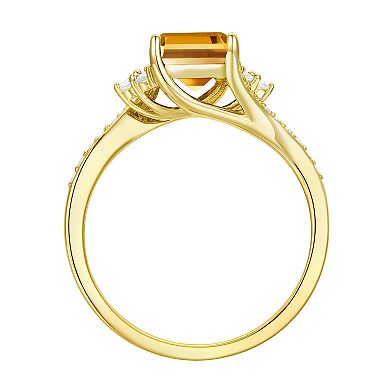 14k Gold Over Silver Citrine & Lab-Created White Sapphire Ring 