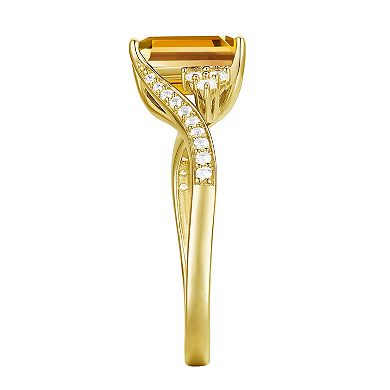 14k Gold Over Silver Emerald-Cut Citrine & Lab-Created White Sapphire Ring
