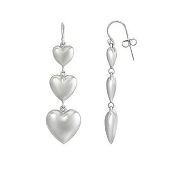 Argento Forte Sterling Silver Fish Hook Trio Heart Dangle Earrings