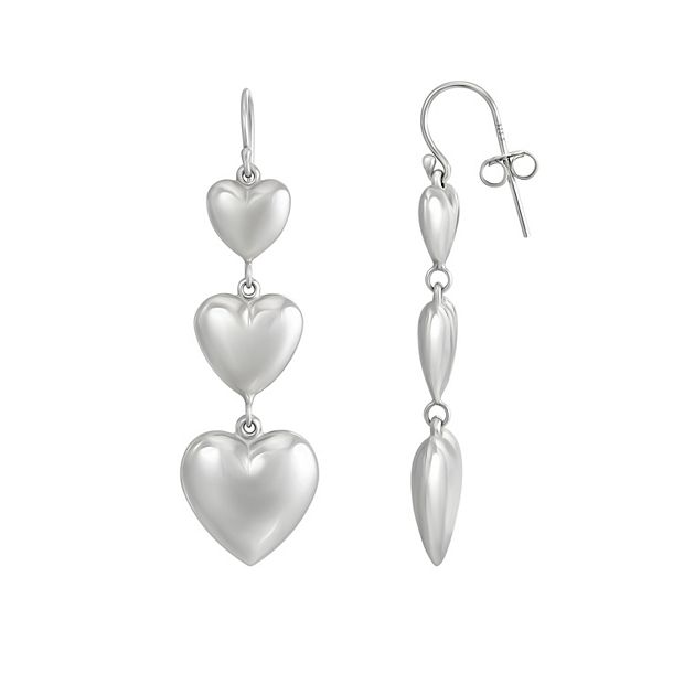 Sterling Silver Fish Hook Trio Heart Dangle Earrings
