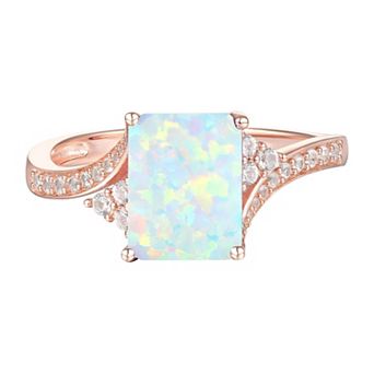 14k Rose Gold Over Silver Lab-Created Opal & Lab-Created White Sapphire Ring