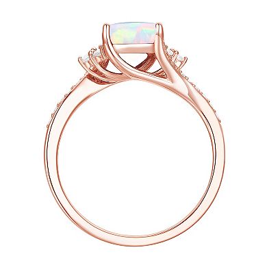 14k Rose Gold Over Silver Lab-Created Opal & Lab-Created White Sapphire Ring