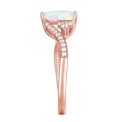 14k Rose Gold Over Silver Lab-Created Opal & Lab-Created White Sapphire Ring