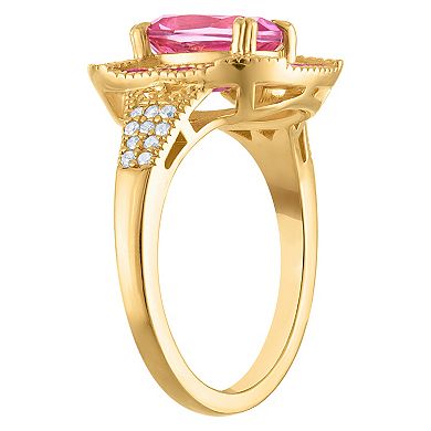 Tiara 14k Gold Plated Sterling Silver Pink Topaz & 1/6 Carat T.W. Diamond Ring
