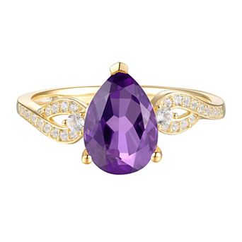14k Gold Over Silver Pear-Cut Amethyst & Lab-Created White Sapphire Ring