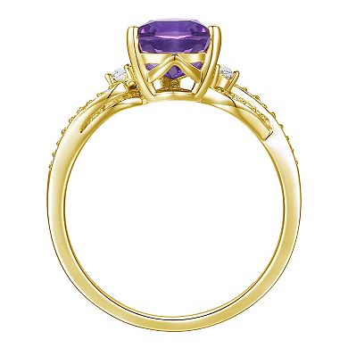 14k Gold Over Silver Pear-Cut Amethyst & Lab-Created White Sapphire Ring