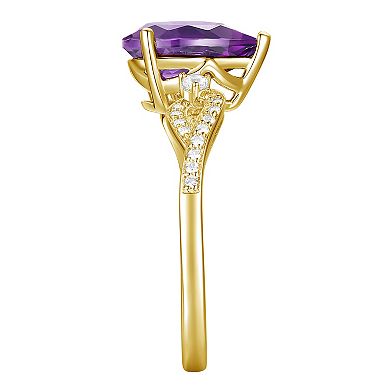 14k Gold Over Silver Pear-Cut Amethyst & Lab-Created White Sapphire Ring