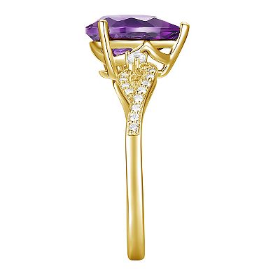 14k Gold Over Silver Amethyst & Lab-Created White Sapphire Ring 