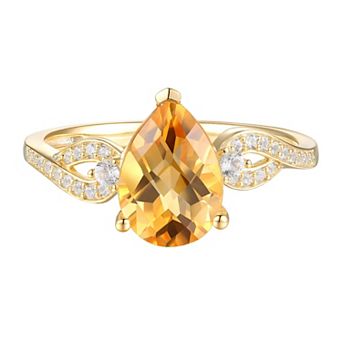 14k Gold Over Silver Pear-Cut Citrine & Lab-Created White Sapphire Ring