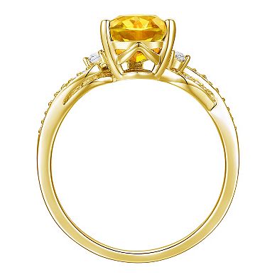 14k Gold Over Silver Pear-Cut Citrine & Lab-Created White Sapphire Ring