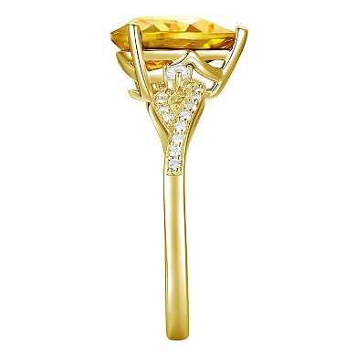 14k Gold Over Silver Pear-Cut Citrine & Lab-Created White Sapphire Ring