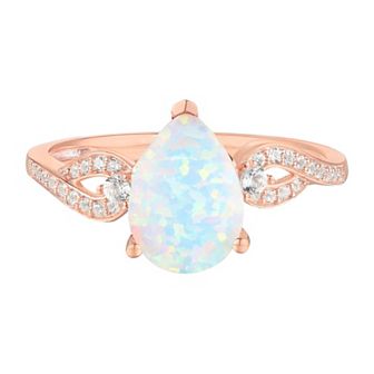 14k Rose Gold Tone Over Silver Lab-Created Opal & Lab-Created White Sapphire Ring
