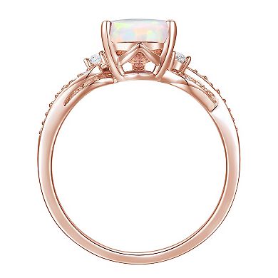 14k Rose Gold Tone Over Silver Lab-Created Opal & Lab-Created White Sapphire Ring