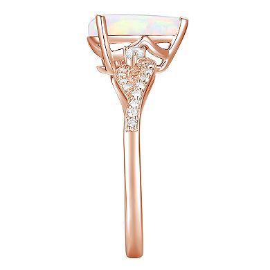14k Rose Gold Tone Over Silver Lab-Created Opal & Lab-Created White Sapphire Ring