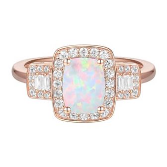 14k Rose Gold Over Silver Lab-Created Opal & Lab-Created White Sapphire Ring