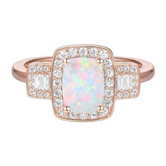 MASTERPIECE 14k Rose Gold Over Silver Lab-Created Opal & Lab-Created White Sapphire Ring