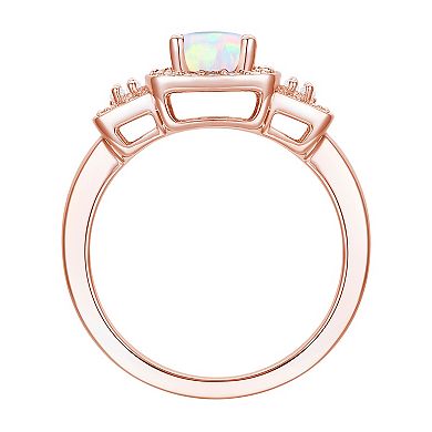 14k Rose Gold Over Silver Lab-Created Opal & Lab-Created White Sapphire Ring