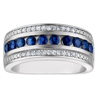 Tiara 14k Gold Plated Sterling Silver Sapphire & 1/10 Carat T.W. Diamond Ring