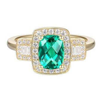 14k Gold Over Silver Lab-Created Emerald & Lab-Created White Sapphire Ring