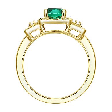 14k Gold Over Silver Lab-Created Emerald & Lab-Created White Sapphire Ring