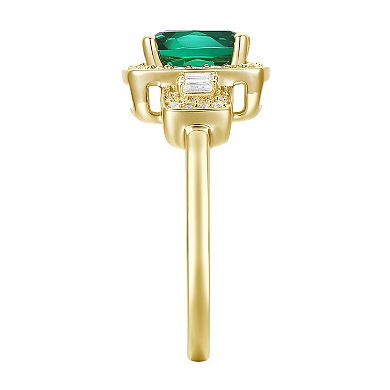 14k Gold Over Silver Lab-Created Emerald & Lab-Created White Sapphire Ring