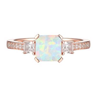 14k Rose Gold Over Silver Lab-Created Opal & Lab-Created White Sapphire Ring