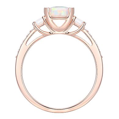 14k Rose Gold Over Silver Lab-Created Opal & Lab-Created White Sapphire Ring