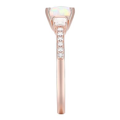 14k Rose Gold Over Silver Lab-Created Opal & Lab-Created White Sapphire Ring