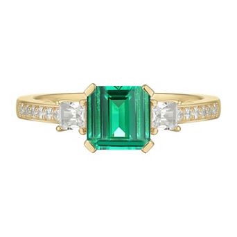 14k Gold Over Silver Lab-Created Emerald & Lab-Created White Sapphire Ring