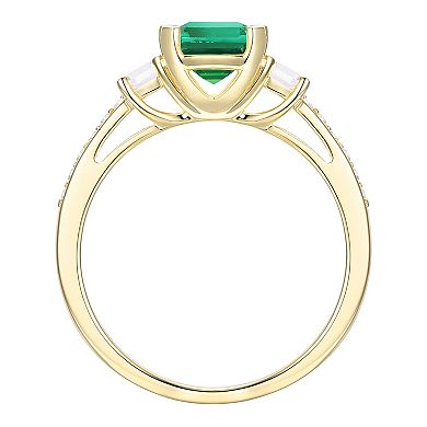 14k Gold Over Silver Lab-Created Emerald & Lab-Created White Sapphire Ring