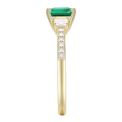 14k Gold Over Silver Lab-Created Emerald & Lab-Created White Sapphire Ring