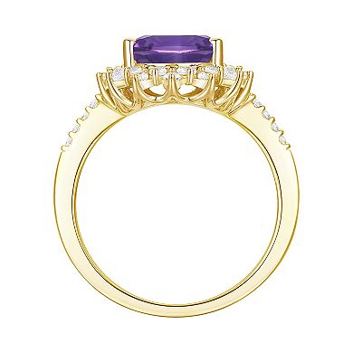 14k Gold Over Silver Amethyst & Lab-Created White Sapphire Elegant Teardrop Halo Ring