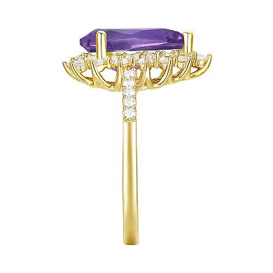 14k Gold Over Silver Amethyst & Lab-Created White Sapphire Elegant Teardrop Halo Ring