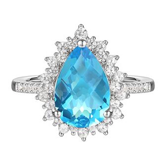 Sterling Silver Blue Topaz, Lab-Created White Sapphire Solitaire Ring