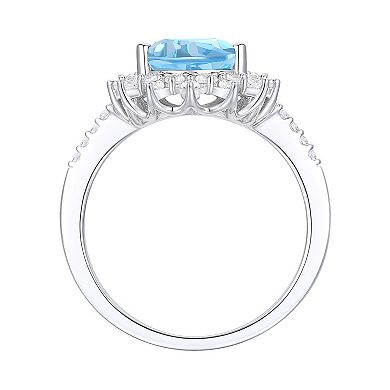MASTERPIECE Sterling Silver Blue Topaz, Lab-Created White Sapphire Solitaire Ring