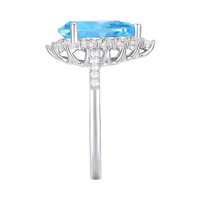 MASTERPIECE Sterling Silver Blue Topaz, Lab-Created White Sapphire Solitaire Ring