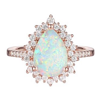 14k Rose Gold Over Silver Lab-Created Opal, Lab-Created White Sapphire Solitaire Ring