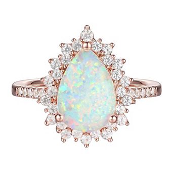 14k Rose Gold Over Silver Lab-Created Opal, Lab-Created White Sapphire Solitaire Ring
