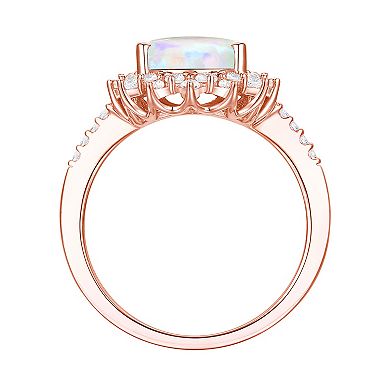 14k Rose Gold Over Silver Lab-Created Opal, Lab-Created White Sapphire Solitaire Ring