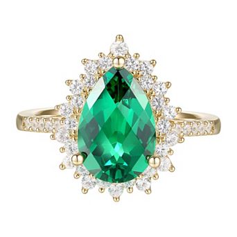 14k Gold Over Silver Lab-Created Emerald, Lab-Created White Sapphire Solitaire Ring