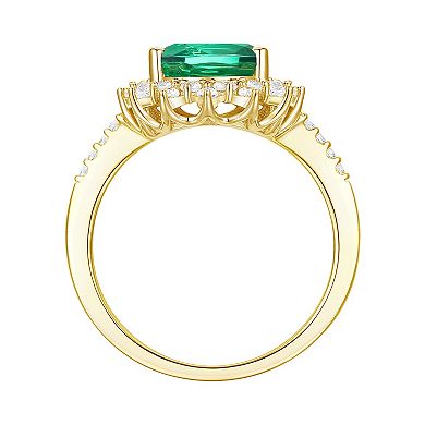 14k Gold Over Silver Lab-Created Emerald, Lab-Created White Sapphire Solitaire Ring