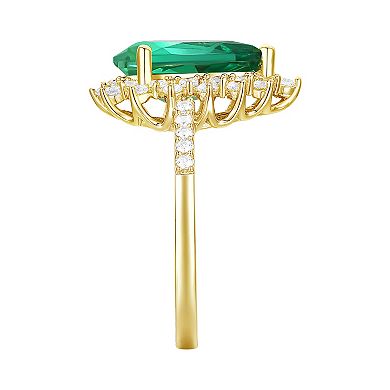 14k Gold Over Silver Lab-Created Emerald, Lab-Created White Sapphire Solitaire Ring